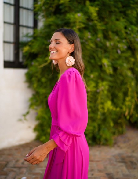 Vestido midi en tejido fluido color buganvilla