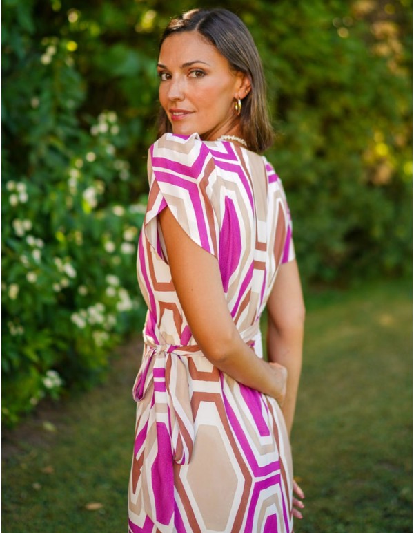 Short sleeved printed fabric midi guest dress 2