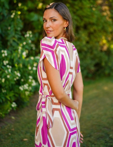 Vestido midi estampado con escote cruzado y manga corta para mama de comunion