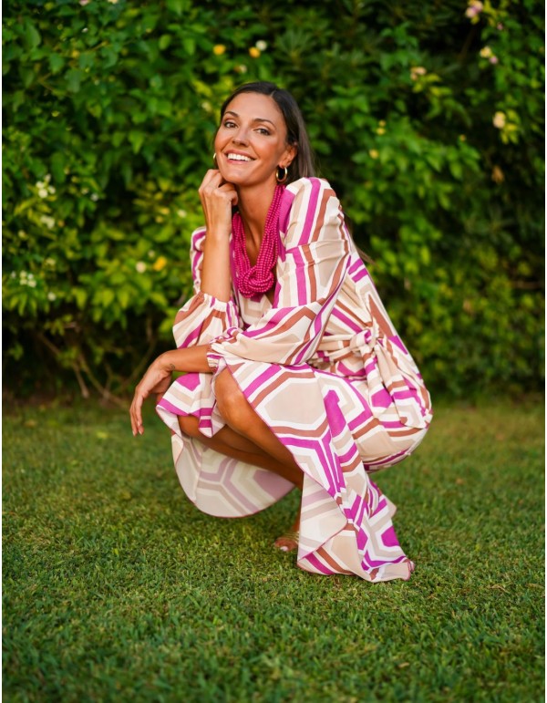 Vestido midi de invitada en tejido fluido estampado 2