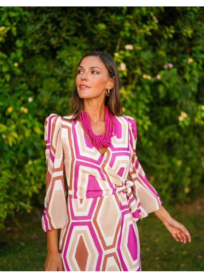 Vestido midi en tejido fluido estampado para invitada