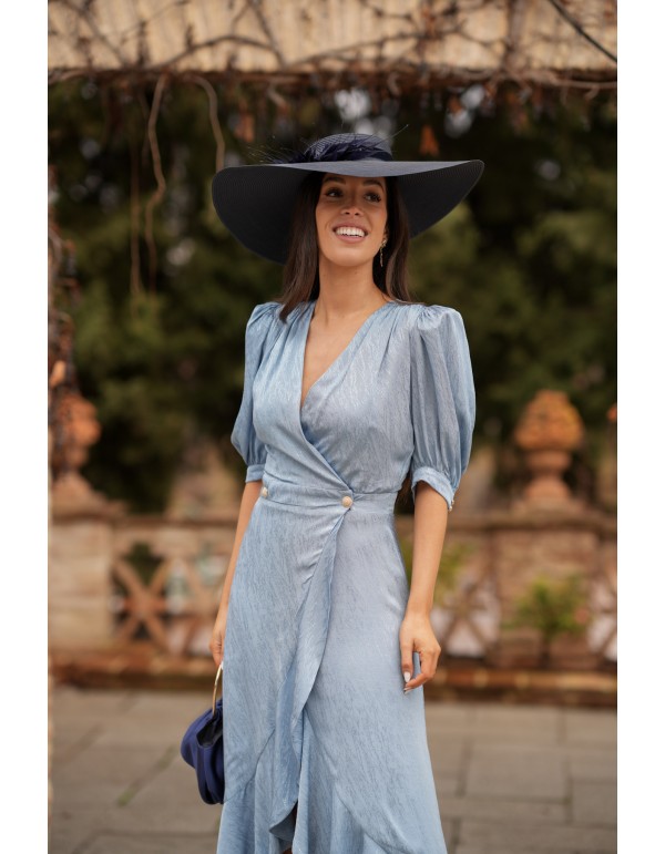 Vestido midi con escote en pico y tejido con caída