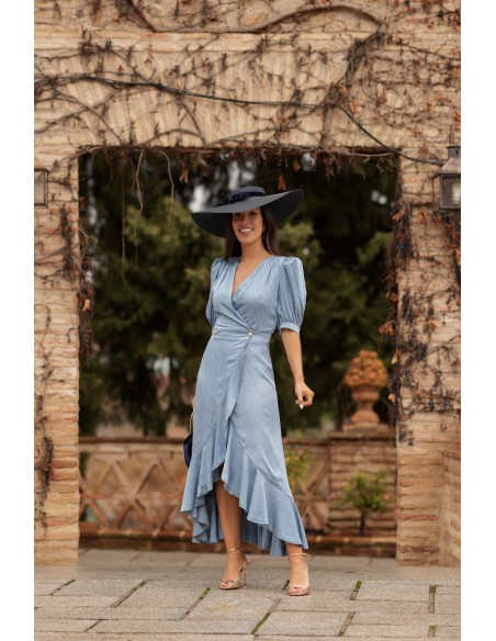 Vestido midi con escote en pico y tejido con caída de mama de comunion