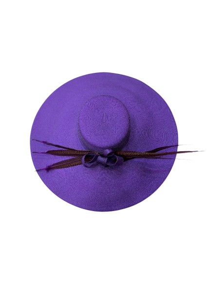 Purple guest pamela with bow and pheasant feathers