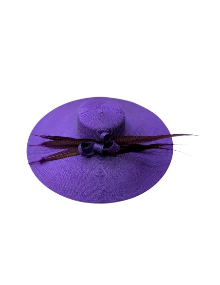 Purple guest pamela with bow and pheasant feathers