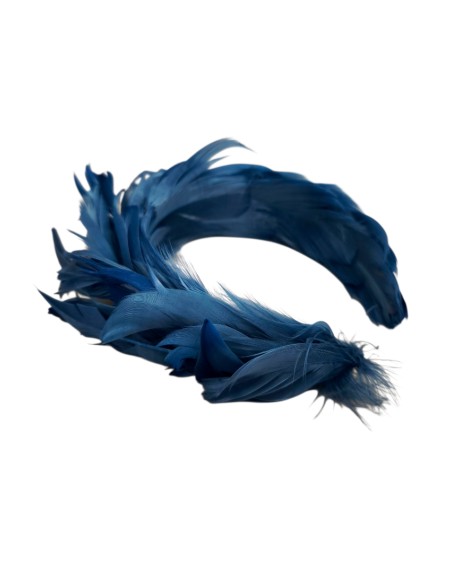 Diadema de invitada de plumas azul marino