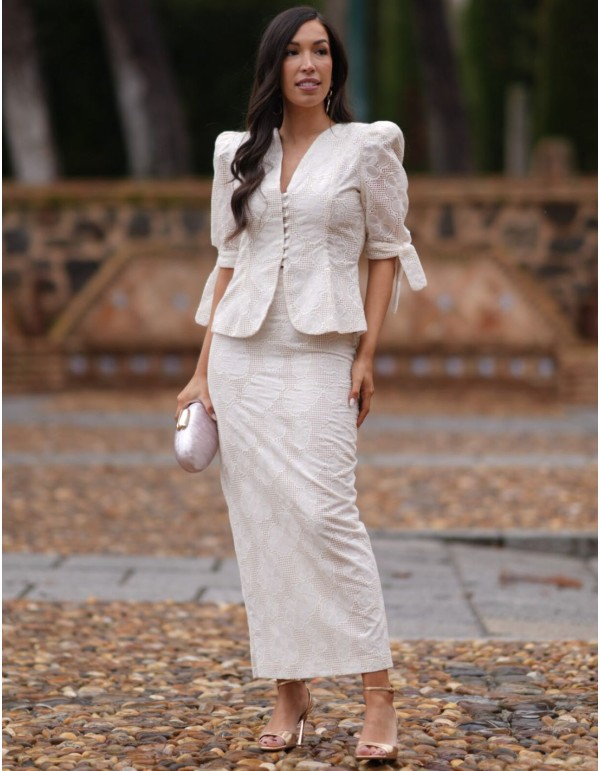 Two-piece set with button-down jacket and pencil skirt in...