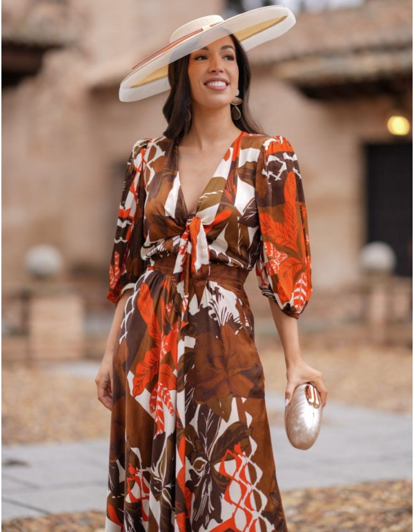 Vestido de invitada midi camisero con tejido estampado