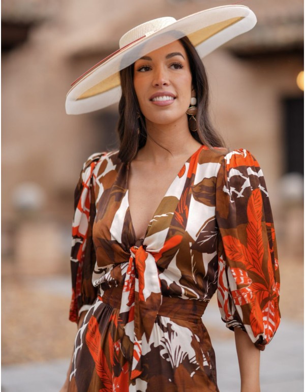 Vestido de invitada midi camisero con tejido estampado 2