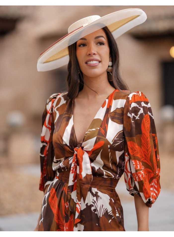 Shirt midi guest dress with printed fabric