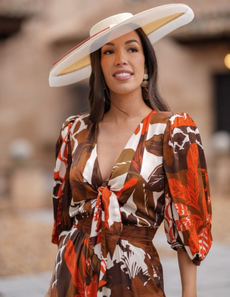 Shirt midi guest dress with printed fabric