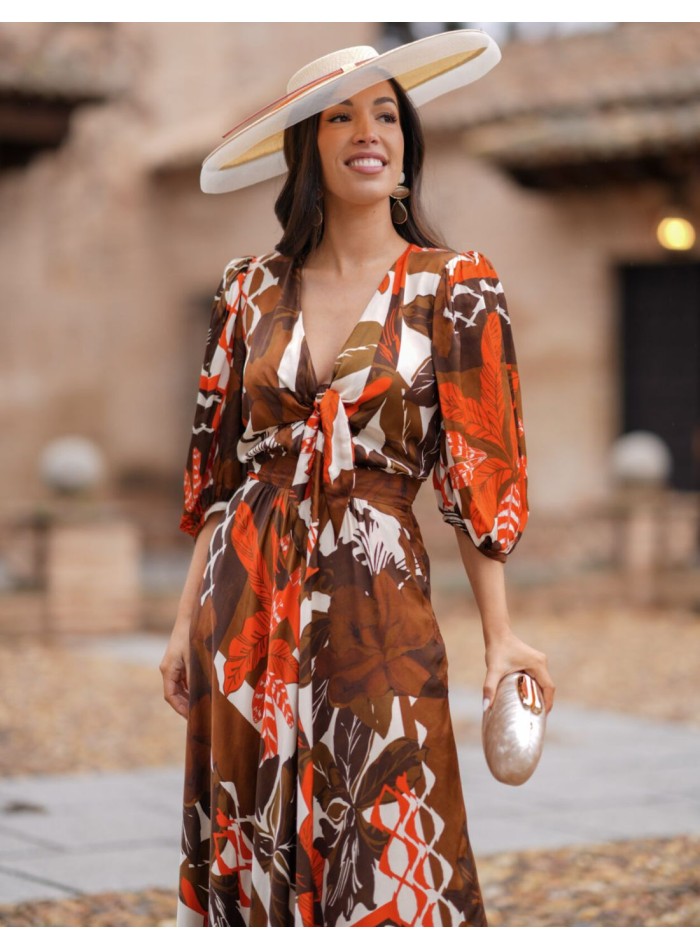 Vestido de invitada midi camisero con tejido estampado
