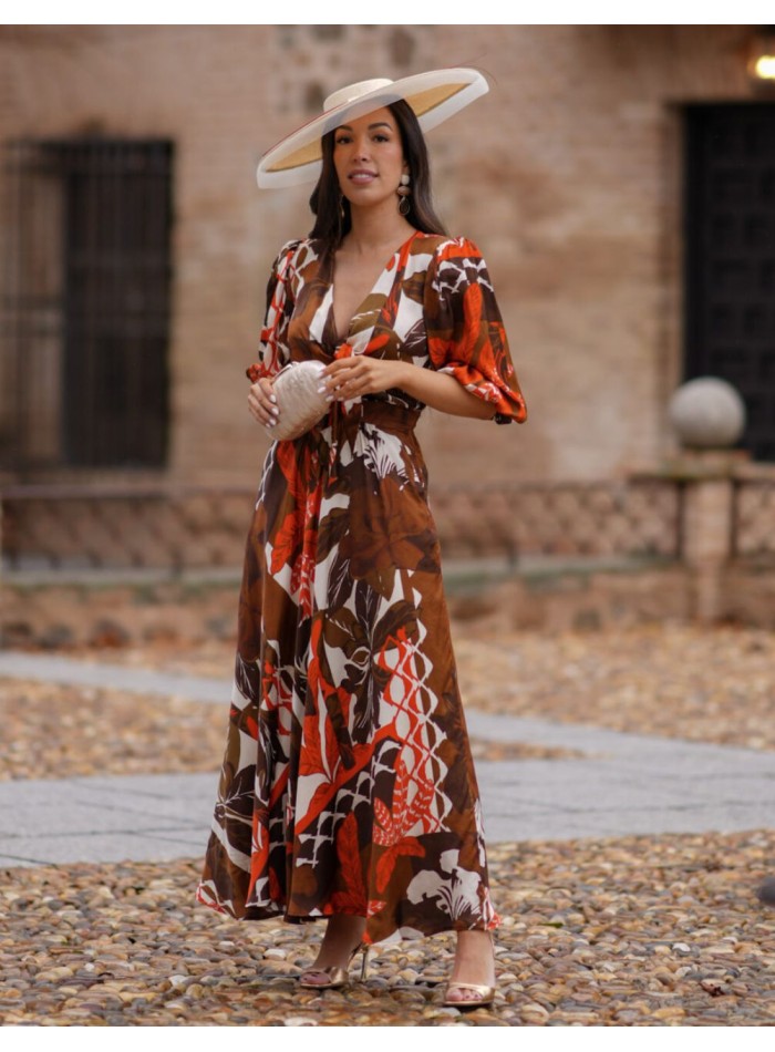 Vestido de invitada midi camisero con tejido estampado