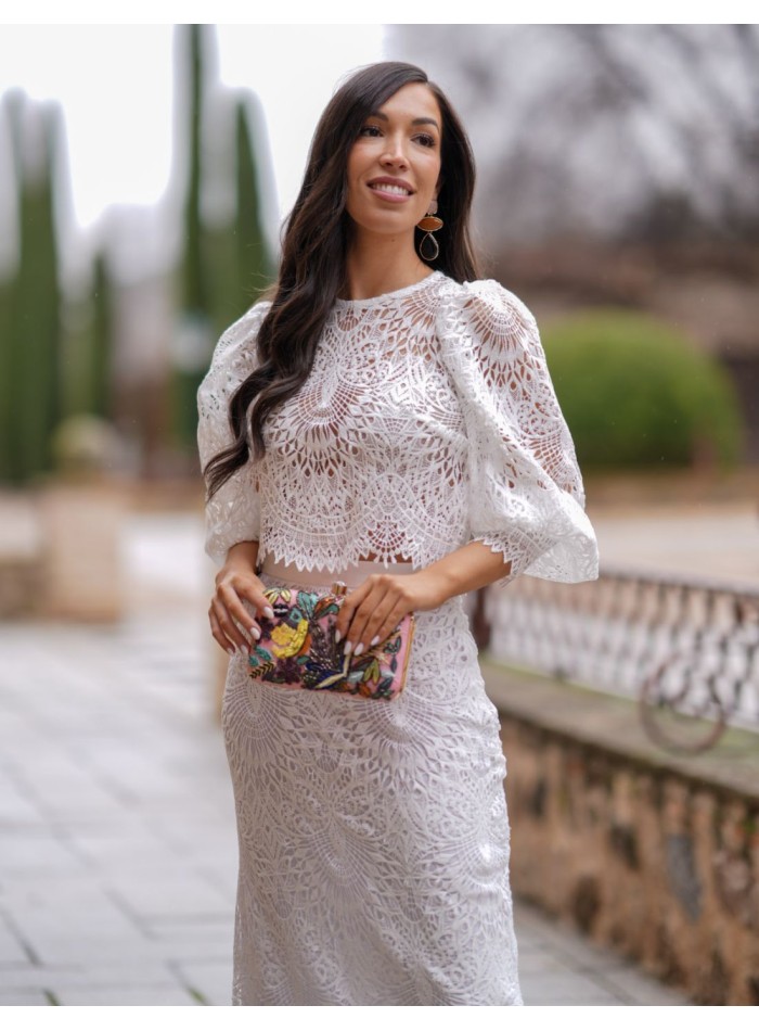 Ensemble deux pièces en brocart blanc avec...