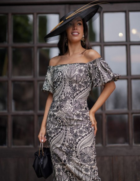 Brocade midi dress with dropped sleeves