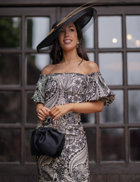 Brocade midi dress with dropped sleeves