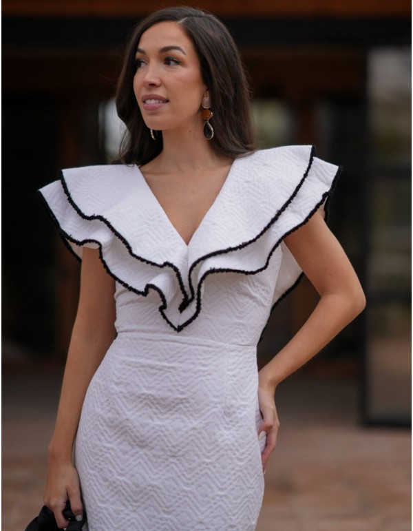 White mother's communion dress with ruffles on neckline 2
