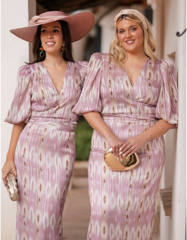 Two-piece set of blouse and skirt in printed chiffon...