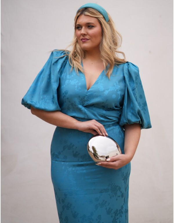 Two-piece set of blouse and skirt in turquoise chiffon... 2