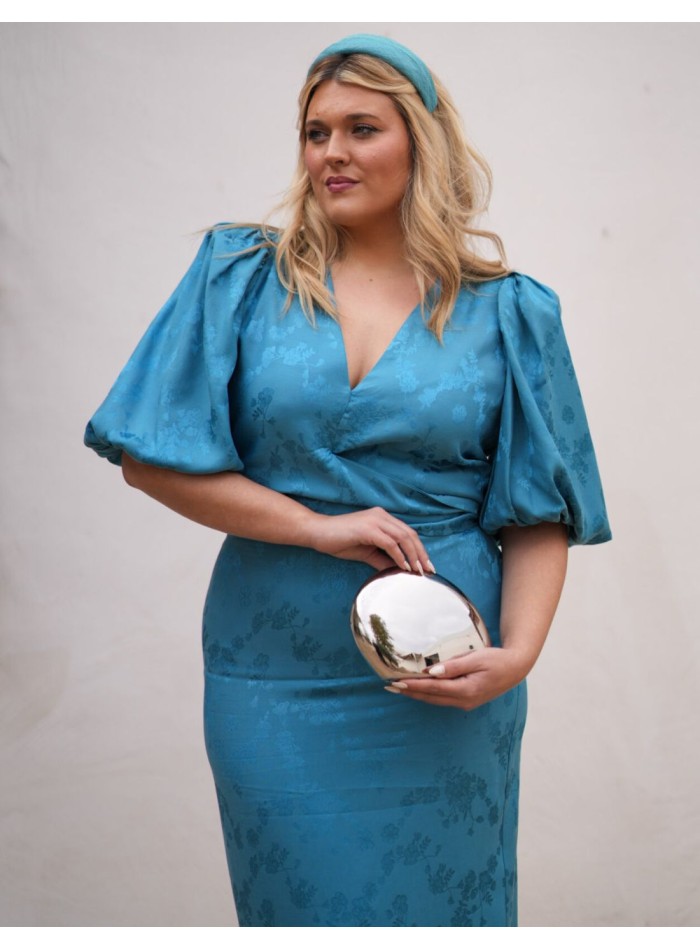 Two-piece set of blouse and skirt in turquoise...