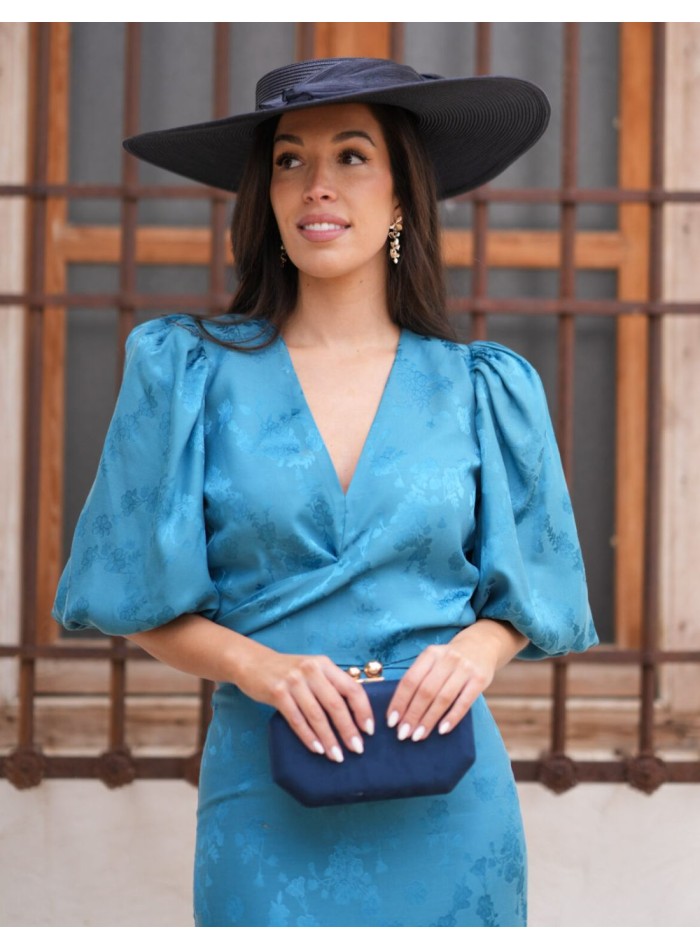 Two-piece set of blouse and skirt in turquoise...