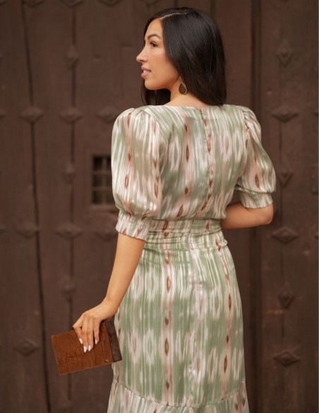 Vestido midi con tejido fluido y escote cruzado para invitada