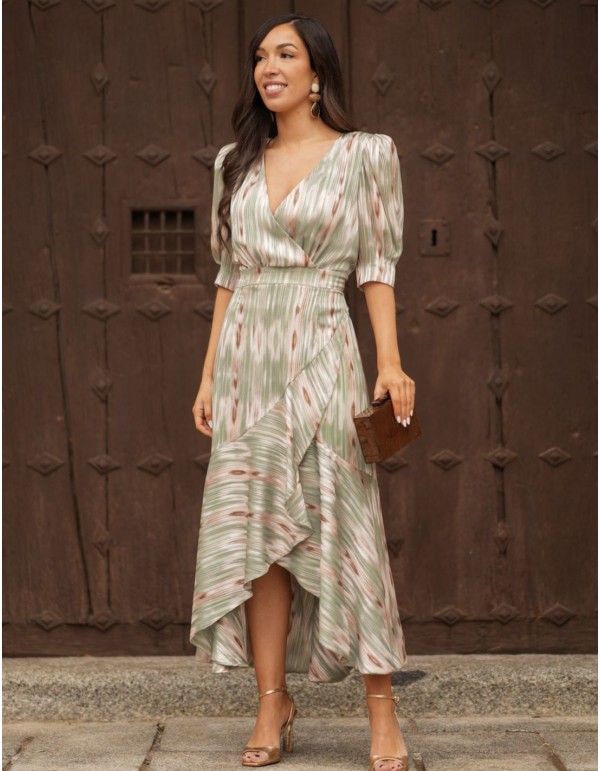 Vestido midi con tejido fluido y escote cruzado