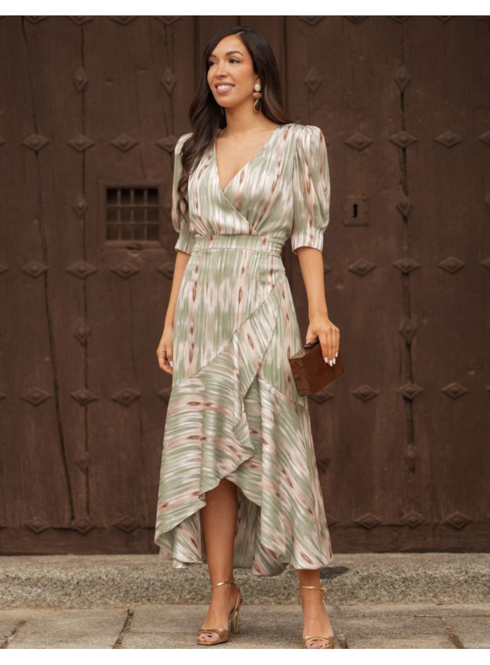 Midi dress with flowing fabric and crossover...
