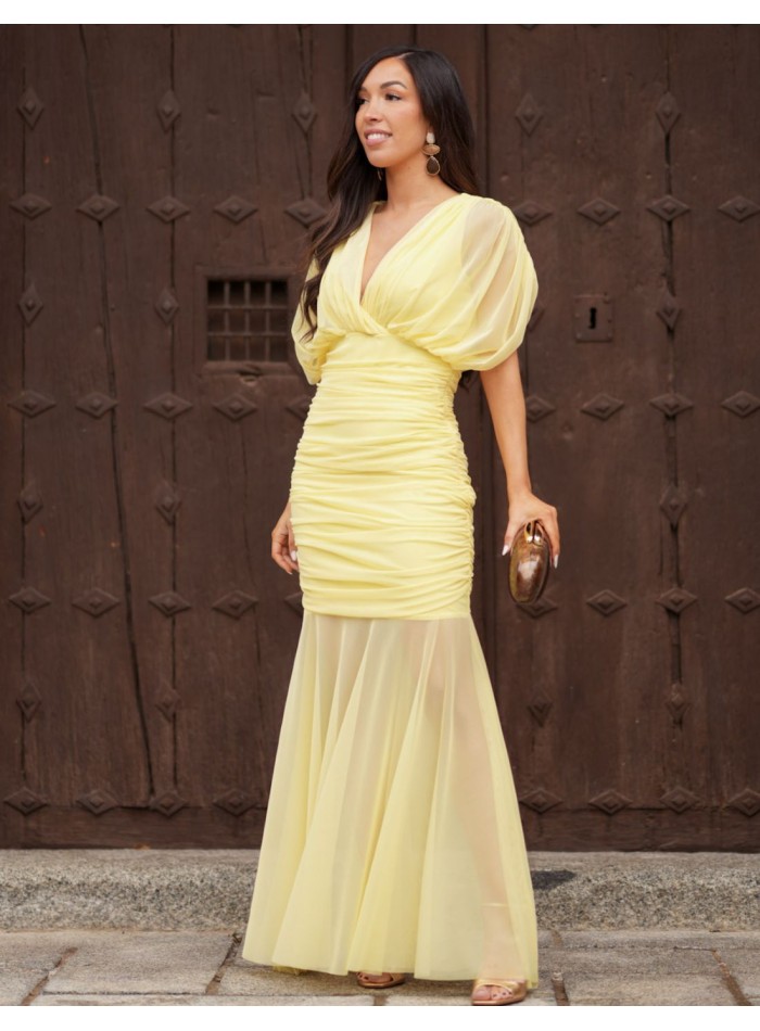 Robe d'invité longue en tulle avec manches...