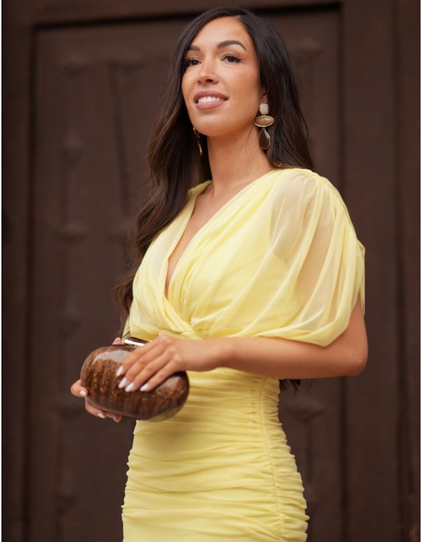 Long tulle guest dress with drop sleeves 2