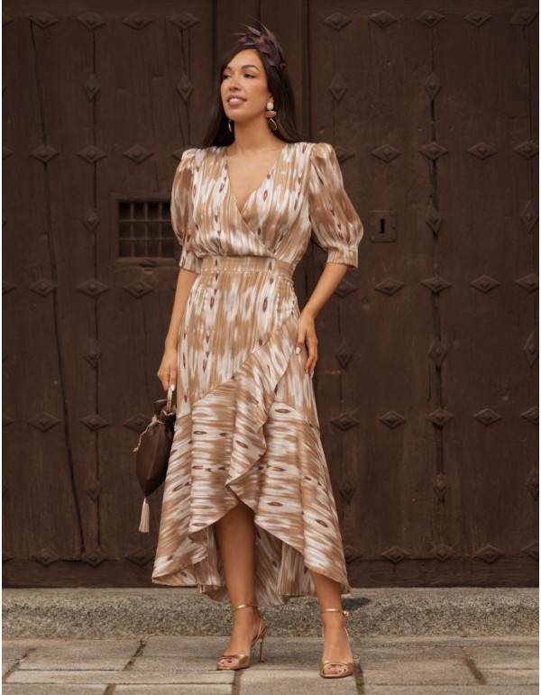 Midi dress with flowing fabric and asymmetrical skirt