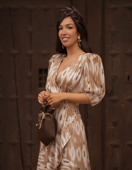 Midi dress with flowing fabric and asymmetrical skirt