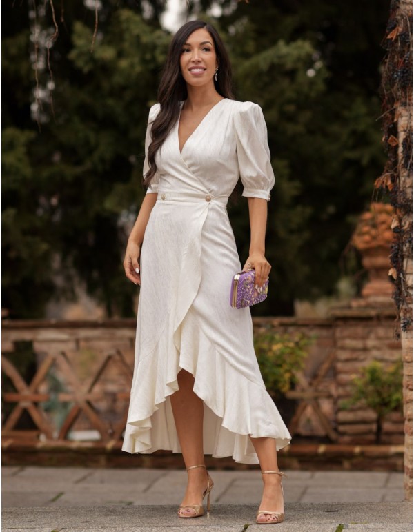 Vestido midi para mama de comunión con escote cruzado