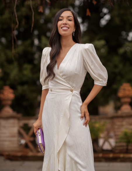 Vestido midi para mama de comunión con escote cruzado