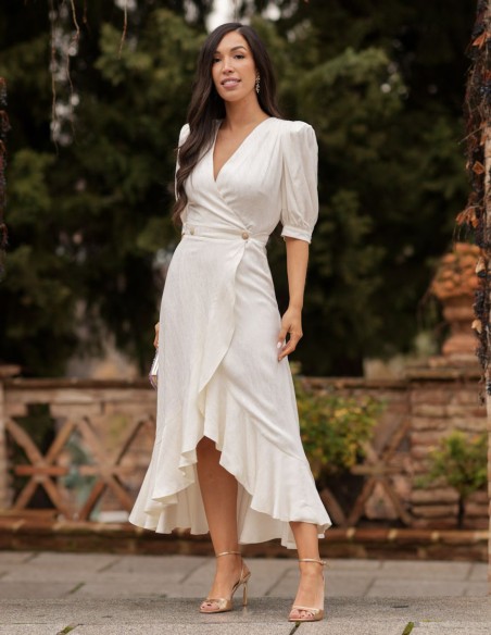 Vestido midi para mama de comunión con escote cruzado