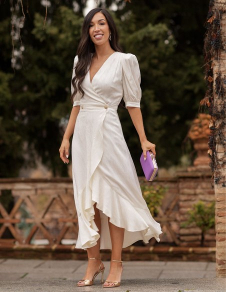 Vestido midi para mama de comunión con escote cruzado para primavera