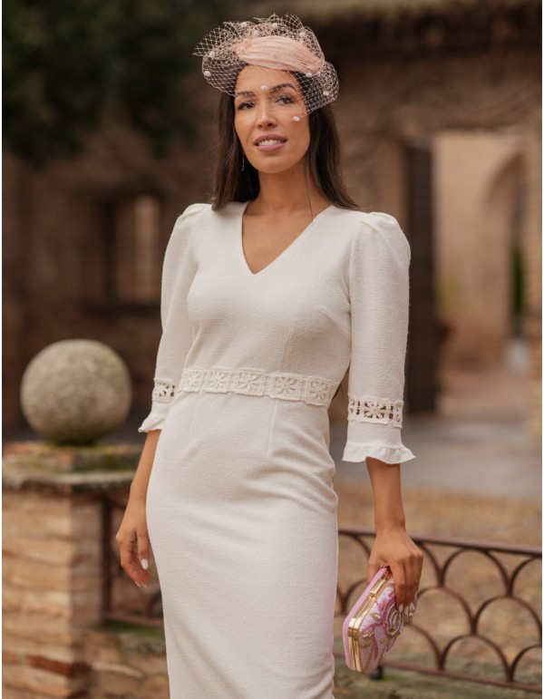 Robe midi en tissu tweed et détails de bordures