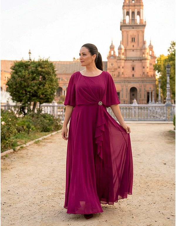 Bougainvillea Long Guest Dress with Cape and Brooch plus Size 2