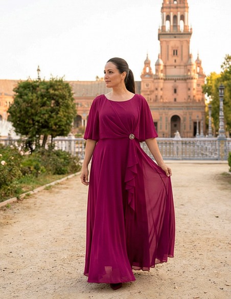 Bougainvillea Long Guest Dress with Cape and Brooch plus Size