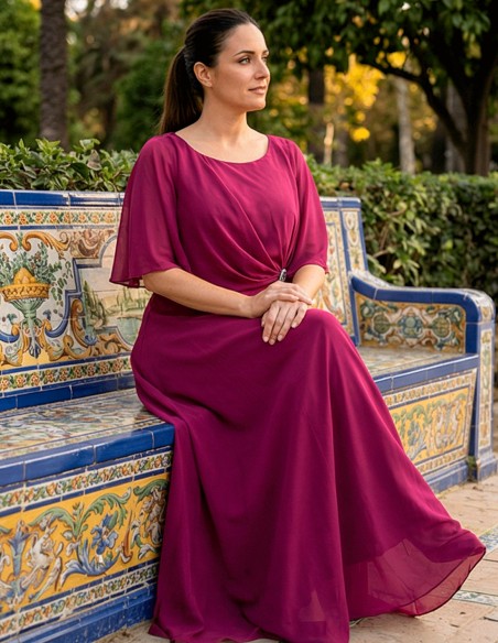 Bougainvillea Long Guest Dress with Cape and Brooch Plus Size Robe d'invité longue avec cape et broche