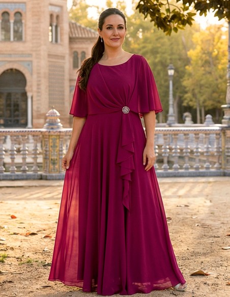 Bougainvillea Long Guest Dress with Cape and Brooch plus Size