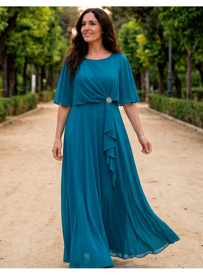 Vestido Talla Grande Azul Petróleo con Capa y...