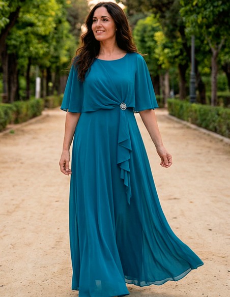 Robe Plus Size Oil Blue avec Cape et Broche