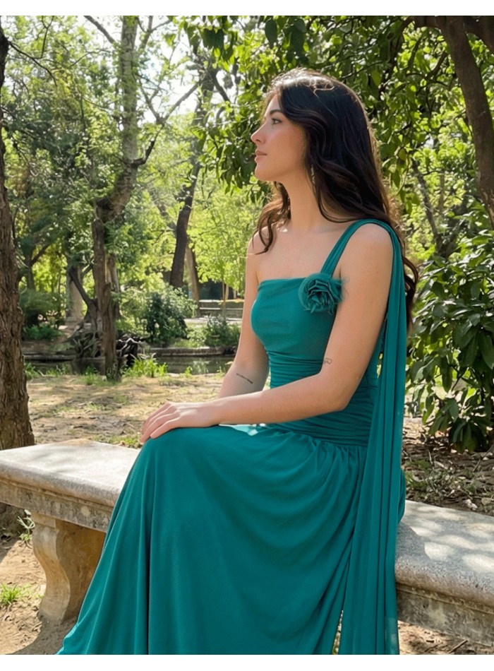 Oil Green Long Dress with Adjustable Back and...