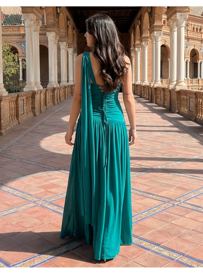 Oil Green Long Dress with Adjustable Back and...