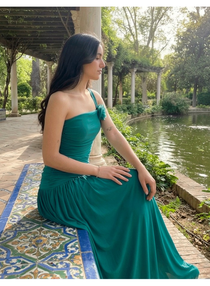 Oil Green Long Dress with Adjustable Back and...