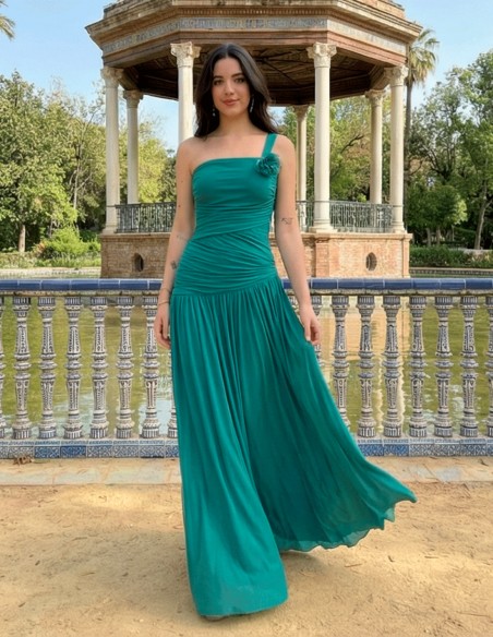 Robe longue à fleurs et dos ajustable en vert pétrole