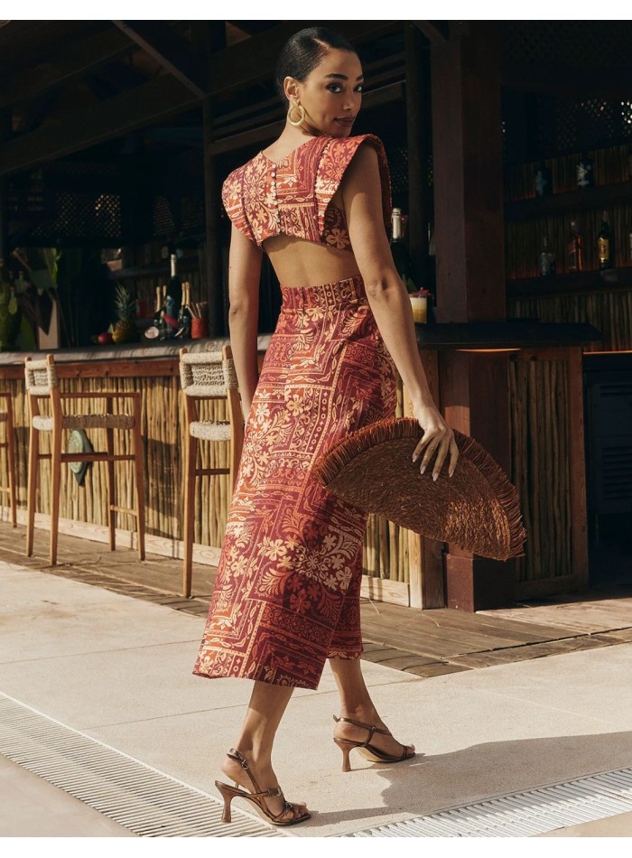 Robe midi d'invité à imprimé géométrique dans...