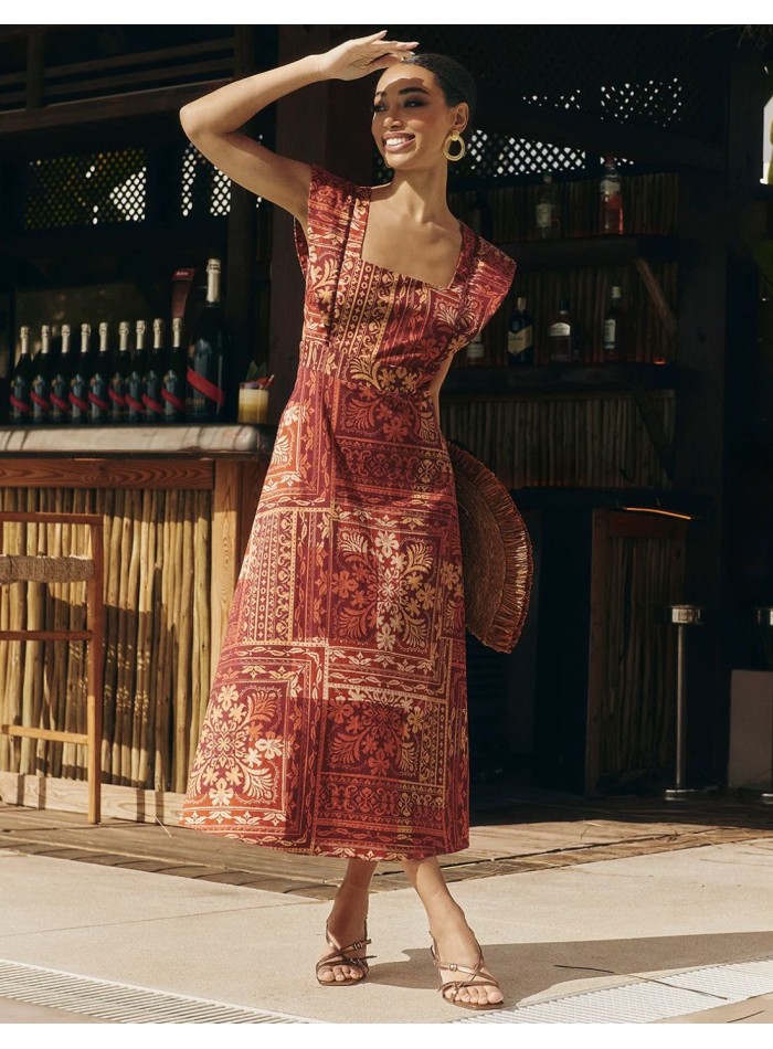 Robe midi d'invité à imprimé géométrique dans...