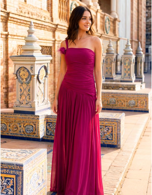 Bougainvillea Long Dress with Removable Flower and Adjustable Back